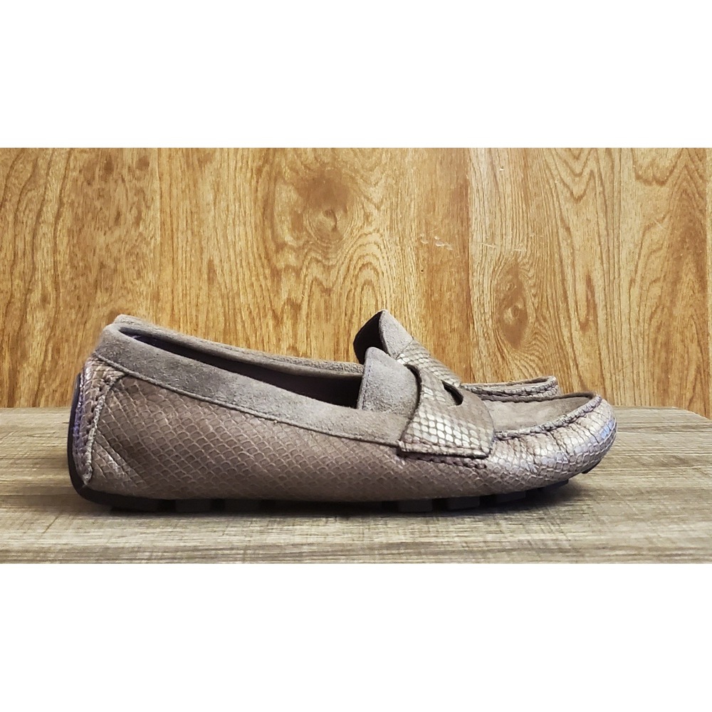 Cole Haan Leather Penny Loafer‎ Driving Shoes Women's Size 5.5 B Snakeskin Gray